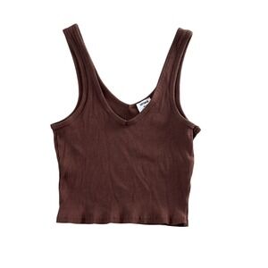 Cotton On Ribbed Brown V Neck Crop Tank Top Size Medium